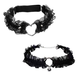 FDGGT 2 Pieces Lace Leg Rings, Heart Shaped Leg Rings, Elastic Leg Rings, Fashion Leg Rings, Party Supplies, black