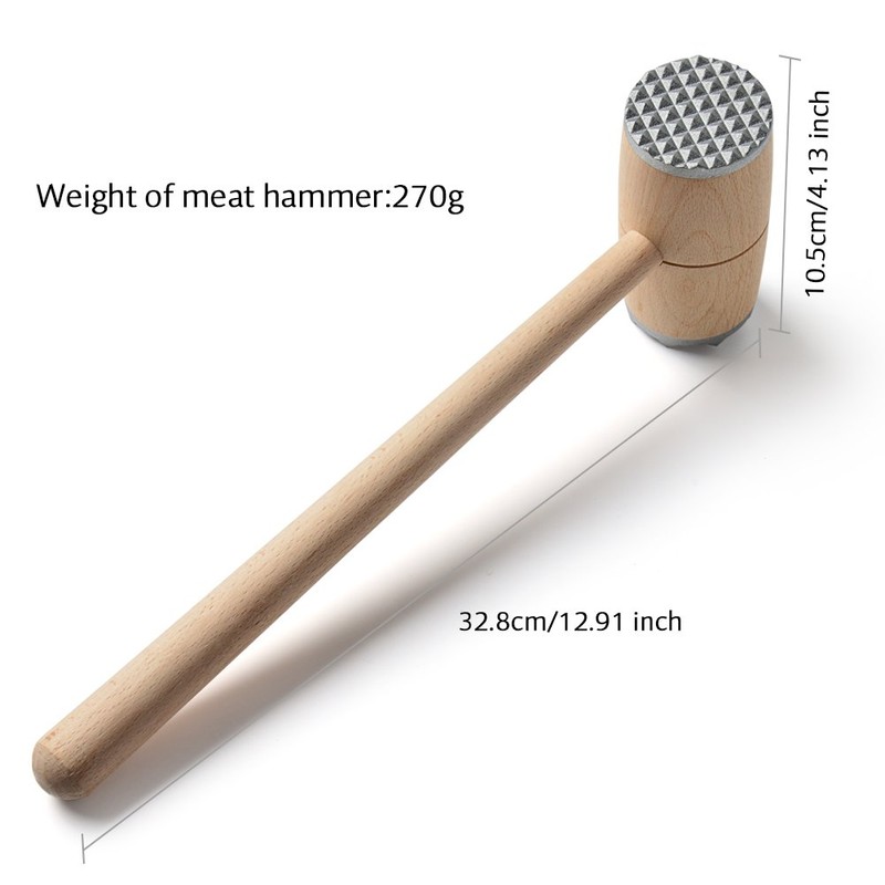 Meat Tenderizer Two Sides Meat Mallet with Wood Handle Heavy