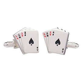 Four Aces Playing Card Hand Cufflinks In Onyx Art Box, One size, Silver