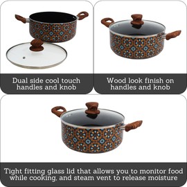 IMUSA 4.8qt Talavera Aluminum Black Ceramic Dutch Oven with Glass Lid & Wood Look Handles