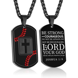 Eulinviak Stainless Steel Dog Tag Baseball Cross Pendant Necklace for Men, Bible Verse Pendant Necklace Religious Communion Confirmation Baptism Jewelry (Black)