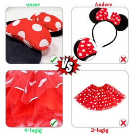 JOYEASE Women's Mouse Costume, Red Tutu with White Polka Dots + Mouse Ears Headband with Bow + Gloves + Nose, Carnival Costume Women's Fancy Dress Theme Party Cosplay