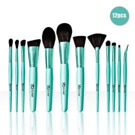 XO Glam 12Pcs Eye See You Blue Makeup Brush Set Premium Synthetic Blending Powder Buffer Concealer Contour Crease Eyeshadow Smudge Highlighter Detail Cosmetics Brushes