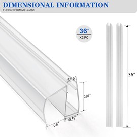 Bathroom Framless Shower Glass Door Bottom Seal Strip, 2PCS 36 Inch Long PVC Clear Seal Strips for 5/16"(8MM) Glass Door, to Stop Water Leakage