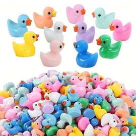 100pcs Mini Resin Ducks Decorations, Tiny Ducks to Hide, Miniature Figures for Craft Aquarium Garden Landscape Dollhouse Ornament Potted Decorations DIY (Multicolor)