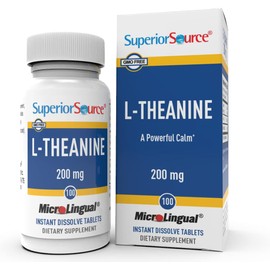 Superior Source Superior Source L-Theanine 200 mg - Brain Health Support Supplement for Adults - Supplement Formula Aids Better Sleep & Daily Energy - Supports Concentration Naturally - 100 Instant Dissolve Tablets