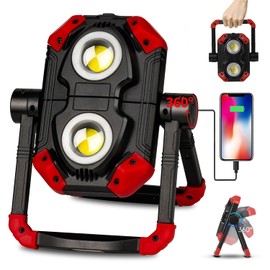 Yzoni LED Work Light Rechargeable, 2 COB 2500LM Folding Portable Flood Light with Magnetic Base and 360° Rotation Stand, Spotlights for Camping, Car Repairing, Emergency and Job Site Lighting