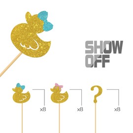 MonMon & Craft Waddle it Be Cupcake Toppers/Duck Gender Reveal Party Cupcake Toppers/Baby Shower/Boy or Girl Party Cupcake Decor / 24 Pcs Gold Glitter