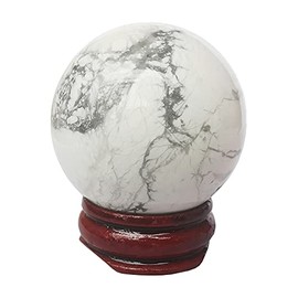 Bacatgem 40mm White Howlite Turquoise Healing Crystal Divination Sphere Sculpture Figurine Gemstone Ball,Feng Shui Chakra Aura Home Desk Decor Decorative Collection,with Wooden Stand