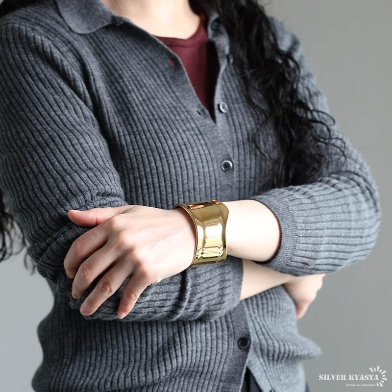 Stainless Steel Wide Bangle Wave Simple Bangle Thick Bone Cuff