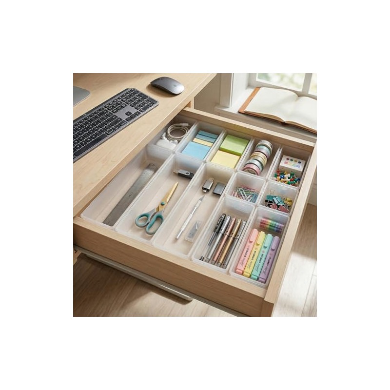 12-Piece Drawer Organiser Set - Modular Organiser System for Kitchen,