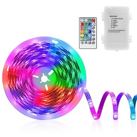 ZAIYW 5M LED Strip Batteriebetrieben, 150 LED Lichtband RGB 5050 Selbstklebendes 16 Farbenwechsel LED Strip mit Fernbedienung fr Zuhause Schlafzimmer Party Dekoration