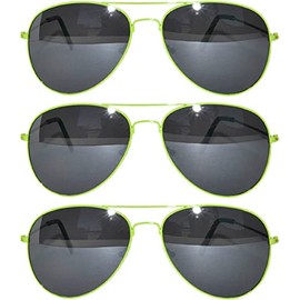 Classic Aviator Sunglasses Smoke Lens Metal Frame Green 3 Pack OWL