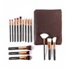 15 Piezas de Brochas con Bolsa Cosmética para Maquillaje (Cafe-Golden)