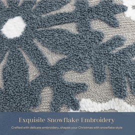 Phantoscope Merry Christmas Snowflake Shaped Throw Pillow, Velvet Xmas Embroidered Snowflake Pillow Decorative Christmas Cushion Pillow for Couch Living Room Bed, Light Grey, 16 x 16 inches