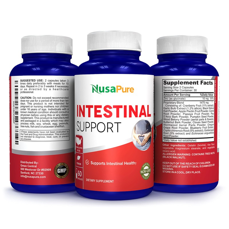 NusaPure Intestinal Support for Humans (Non-GMO), Wormwood, Garlic, Black Walnut