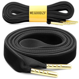 WEGOODZF Flat Velvet Sneakers Shoelaces: Wide Black 47.2 inch Shoe Laces with Gold Tips - 2 Pair