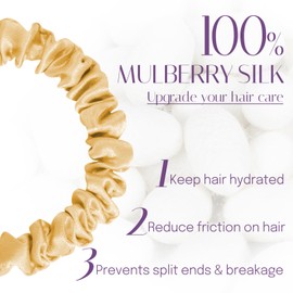 OLESILK Set of 3 100% Silk Hair Bobbles Small Scrunchies Hair Accessories Braid Rubber Rings Elastic Hair Bands Gold