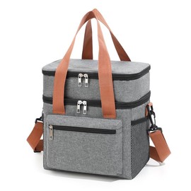 Lunch Bag for Men and Women - Cooler Bag with Double Compartment and Shoulder Strap, Large Leakproof Cooler Bag, Ideal for Work, Picnics, Travel and Beach (Gray, Large)