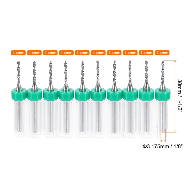 sourcing map 10pcs PCB Drill Bit Set 1/8" Shank 1.4mm