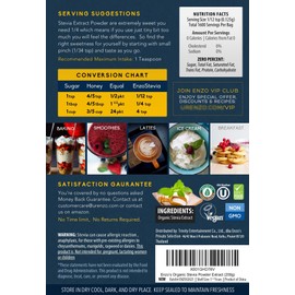 Enzo Easy Use Organic Stevia Powder 200g (7.05oz / 1600 Servings) All Natural Alternative Sweetener 12 x Sweeter than Processed Sugar with No Artificial Additives & Fillers