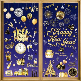 DPKOW 9 Sheets 2025 New Year Window Stickers Decorations, Happy New Year Window Clings for 2025 New Year's Eve Decorations New Year Window Decal Fireworks Cheers New Year Room House Decorations