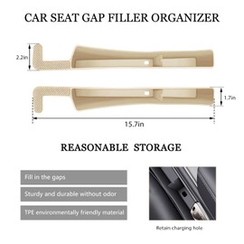 MUQIDA 2PCS Car Seat Gap Filler Organizer, Multifunctional Gap Stopper Auto Console Side Storage with USB Slot, Vehicle Front Seats Filler Crevice Blocker Stops Things from Dropping (Beige)