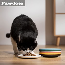 Pawdoer Ceramic Shallow Cat Dish 6 inch, Whisker Fatigue Free Cat Food Bowls, Wide and Small Pet Plate for Kitten and Kitty, Short Legged Munchkin Cat