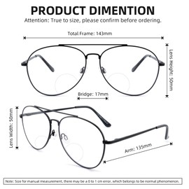 Classic Aviator Blue Light Glasses for Men and Women,Bifocal Reader Metal Frame Clear Lens Eyeglasses 3.0