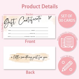 Blank Gift Certificate for Business, 25 Watercolour Gift Certificate Cards for Spa Restaurants Salon, Custom Client Vouchers for Birthday, Fill in Blank Work Business Present Cards, 3. 5 x 8 Inch -A05
