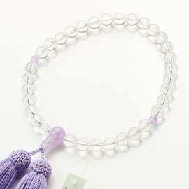 Dotcom Prayer Beads for Women, Genuine Crystal, Fujiunite, Approx. 0.3 inches (8 mm), Pure Silk Bassel, with a Bag of Beads, Kyoto Prayer Beads, All Sects