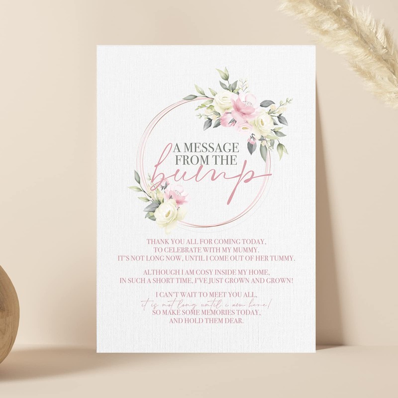Pink Floral Baby Shower Table Sign - A Message From
