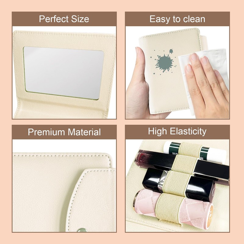 LAOTANGJIA PU Lipstick Case Holder with Mirror,Holds 4pcs of Long