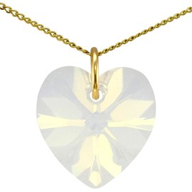 June Birthstone Necklace 9ct Gold Moonstone Pendant Chain With Sparkly Crystal Heart Jewellery for Women Gift for Mum, Mother's Day, Wife, Birthday, Anniversary & Valentine’s 20 inch