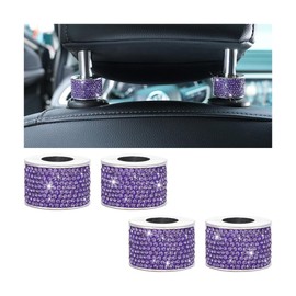 KHGUZ 4PCS Bling Car Headrest Collars, Crystal Rhinestone Automotive Head Rest Collars, Vehicle Interior Rings Decor Charm Accessories for Women Girls, Universal for RV, SUV, Truck (Purple)