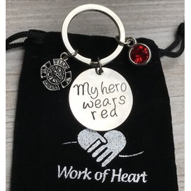 Firefighter Keychain, My Hero Wears Red Jewelry Gift for Firefighter Wife, Girlfriend, Mom, Daughter - Fireman Wife Jewelry