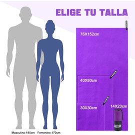 Toalla Deportiva, EASYTAO Toalla Microfibra 3PCS, Toalla Gym Suave y Ligero para Natacion, Deporte, Baño, Viajes, Yoga, Etc, con Una Bolsa, 3 Tallas (76 * 152cm+40 * 80cm+30 * 30cm, Violeta)