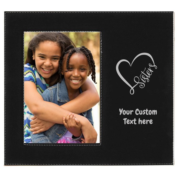 Sisters Love Family Engraved Leatherette Personalized Group Picture Black Offset