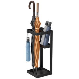 Kawaiita Umbrella Stand, Steel Umbrella Holder Rack with Small Shelf, for Entryway, Office, 4 Hooks, Black