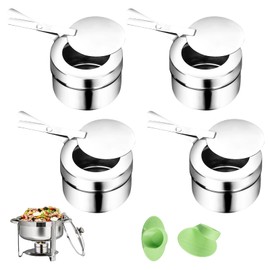 WIYETY Fuel Paste Container Paste Burner Made of Stainless Steel: Pack of 4 Burning Containers Fuel Paste Container with Cover, Portable Fondue Burner with Insulated Finger Cots, Windproof Alcohol