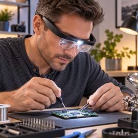 Rechargeable LED Magnifying Glasses for Detail Work – 1.5X–5X Interchangeable Lenses for Reading & Repair