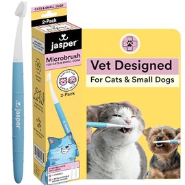 Jasper Microbrush Vet Approved Cat Toothbrush, Soft-Bristled Toothbrush Kit for Felines & Small Dogs, Non-Slip Handle with 2 Replaceable Tooth Brush Heads, Use with Cat Toothpaste, 2-Pack, Blue
