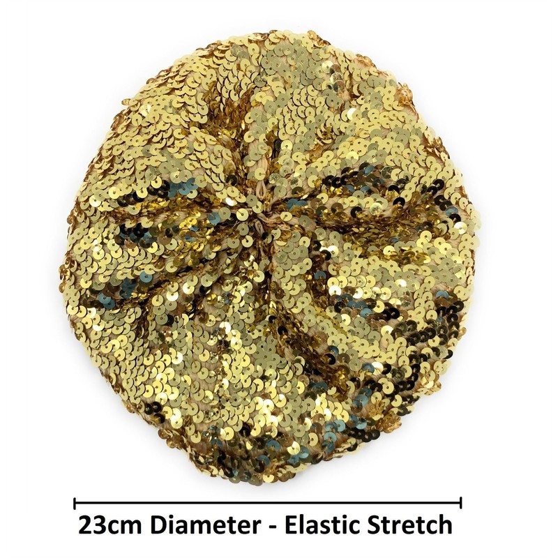 Cadoline Gold Womens Elastic Sequin Polyester Flapper Cap Hat 23cm
