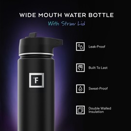 IRON °FLASK Camping & Hiking Hydration Flask with Straw, Wide Mouth Insulated Stainless Steel Sports Water Bottle - 22 oz Aurora