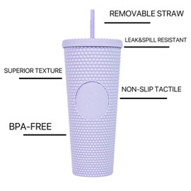 Greenmochi 24oz Iced Coffee or Boba Tea Studded Tumbler with Lid and Straw, Premium Travel Water Cup for Smoothies, Shakes, Water, BPA free, Portable to different places (Pastel Pink)