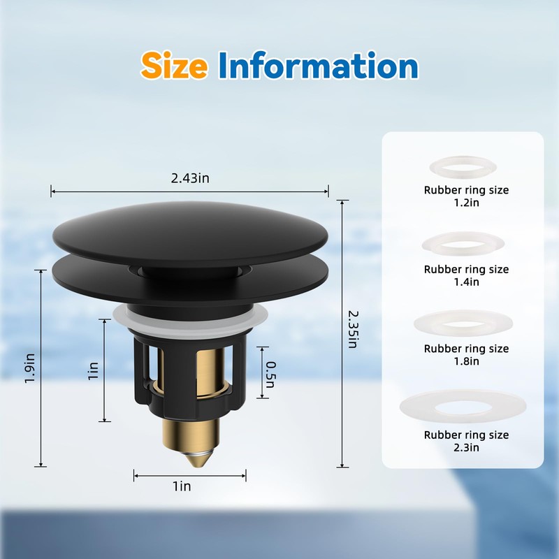 iFealClear Universal Black Bathroom Sink Stopper, Metal Pop Up Sink