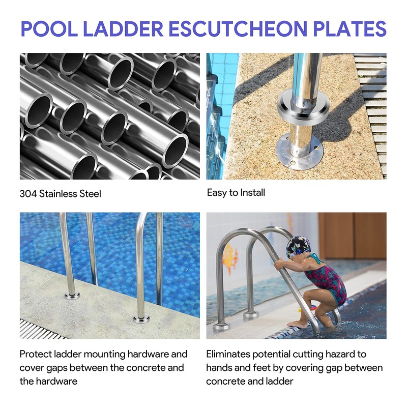 Universal Fit Pool Ladder Escutcheon Plates 4Pack,Blasoul Stainless Steel Cover