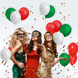 100 Pieces 13 inch Latex Balloons Colorful Round Balloons for Wedding Birthday Festival Party Decoration (Red, Green, White)