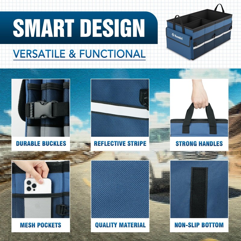 K KNODEL Car Trunk Organizer with Lid, Collapsible Car Trunk