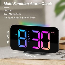 Alarm Clock Bedside Digital Clock for Bedroom Kids Alarm Clock with RGB Led Display,10 Modes RGB Night Light,Dual Alarm Clocks,USB Charging Port,3 Volumes,5 Dimmers 12/24H,Power-Off Memory Desk Clock